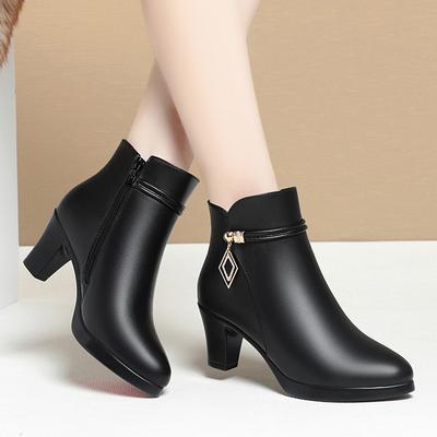 2024 Autumn Winter New High-heeled Short Boots Women's Thick-heeled Ankle Boots High Heel Shoes Warm Plush Boots