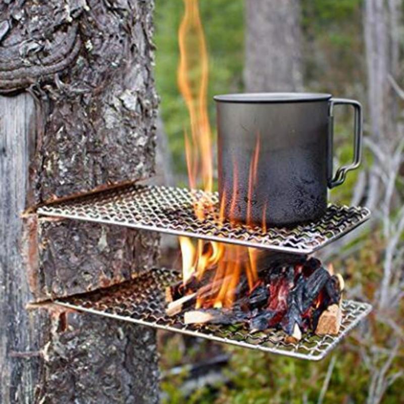 Camping Grill Grate Mesh Pads Square Round Grilling Mesh Fire Cooking Outdoor Picnic- BBQ Camping Pot Firewood- Rack