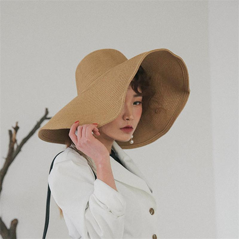 My Extreme Outdoor Activities Women's Summer Wide Brim Straw Hat 48Cm Big Beach Sun Hats For Large Uv Protection Foldable Panama Caps Lady Chapeau