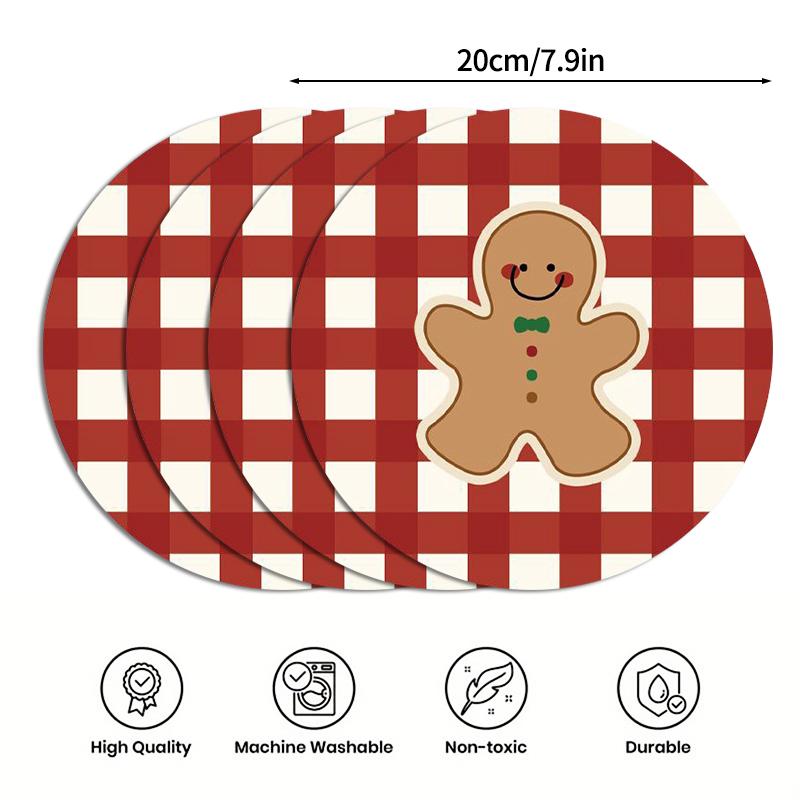 Christmas Placemats Coaster Xmas Dinner Table Mats Plate Pads Cartoon Gingerbread Man Snowman Placemat Tableware Decoration