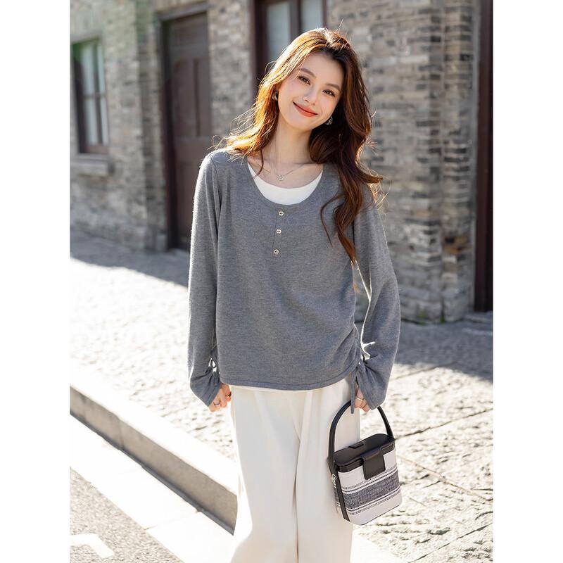 Mocana Women's Slimming Faux Two-Piece Long Sleeve Knit Top