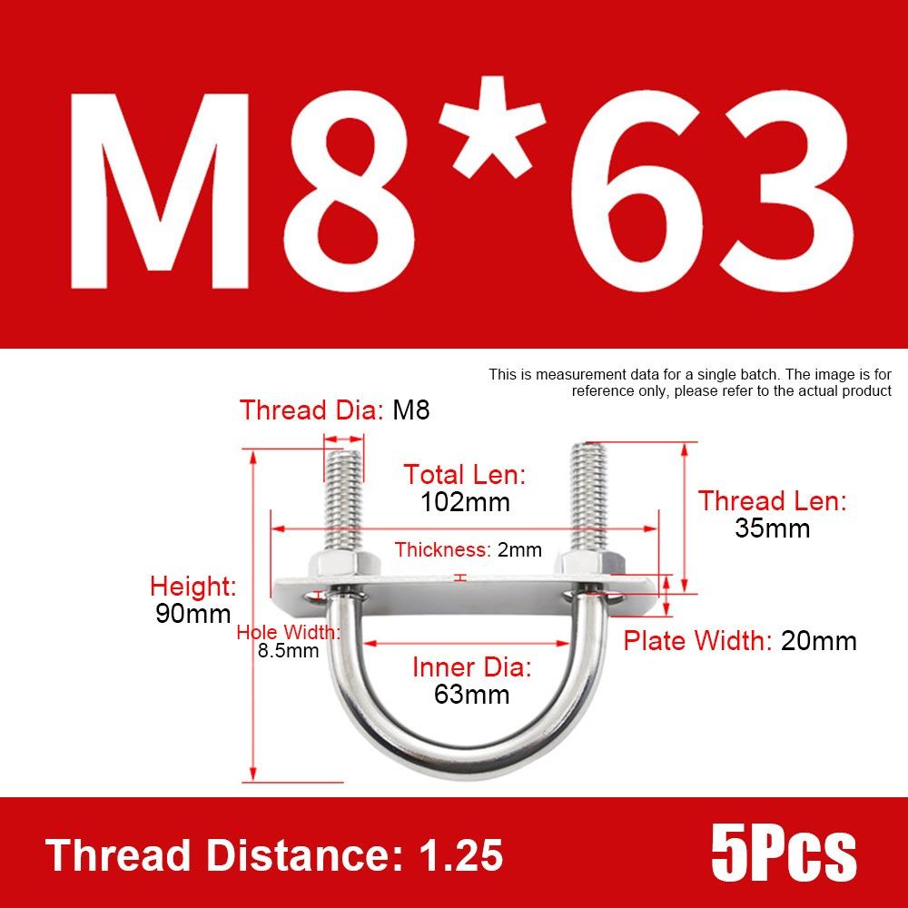 1Set With Baffle M8 Round Tube Clamp 304 Stainless Steel Round Bolt  for Round Tube