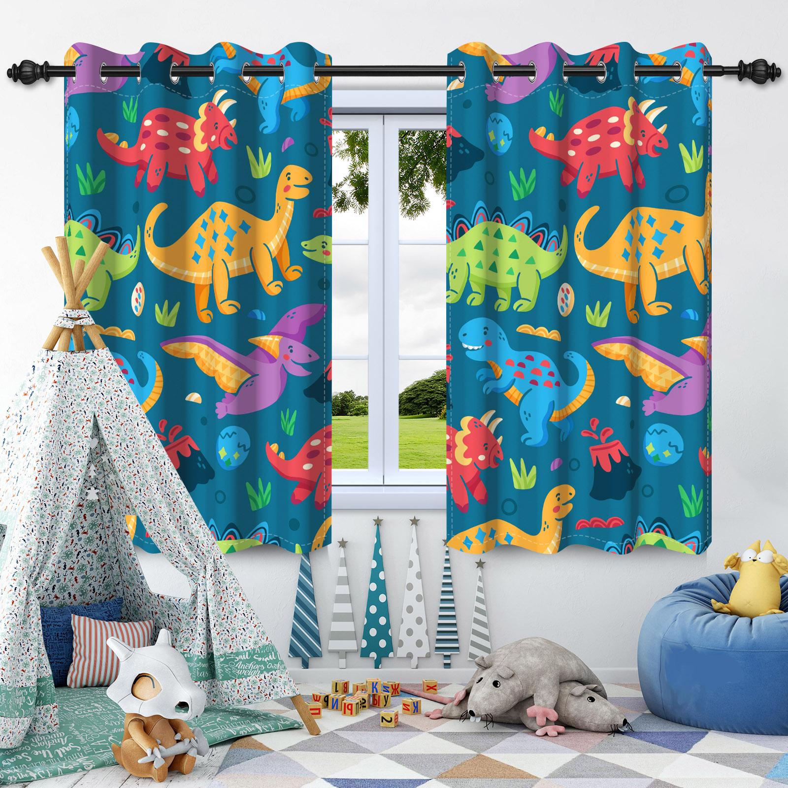 

2 шт. Мультяшные шторы с динозаврами Детская спальня затемняющие Гостиная Домашний декор Блэкаут Оконные драпировки Полиэстеровая ткань 50x120cm 2pcs