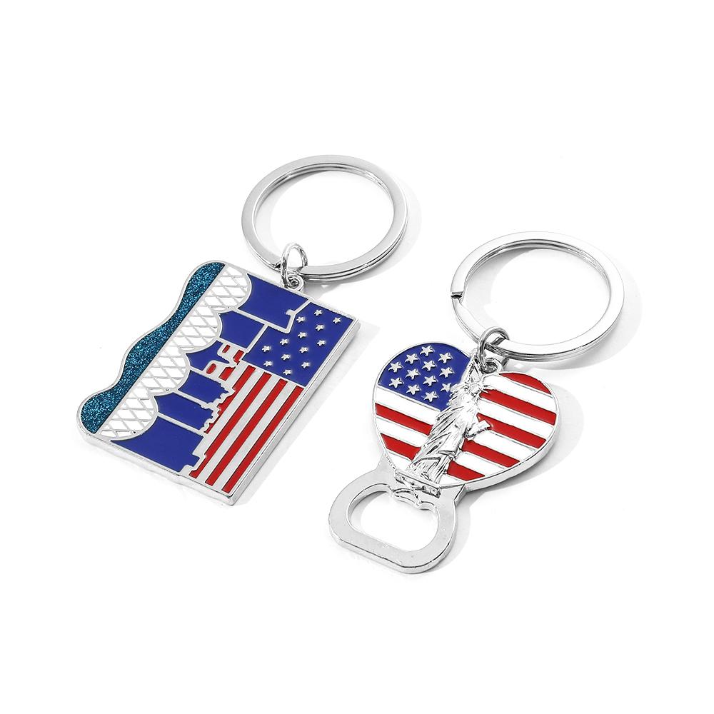 USA Flag Bottle Opener Keychains Creative American Flag Metal Enamel Pendant Keyrings for Women Men Fashion Jewelry Friends Gift