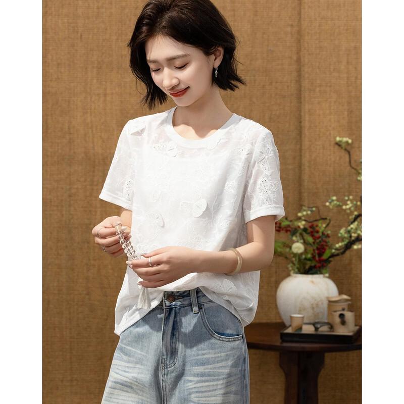 

Demana 3D Butterfly Embroidered Round Neck T-Shirt XL