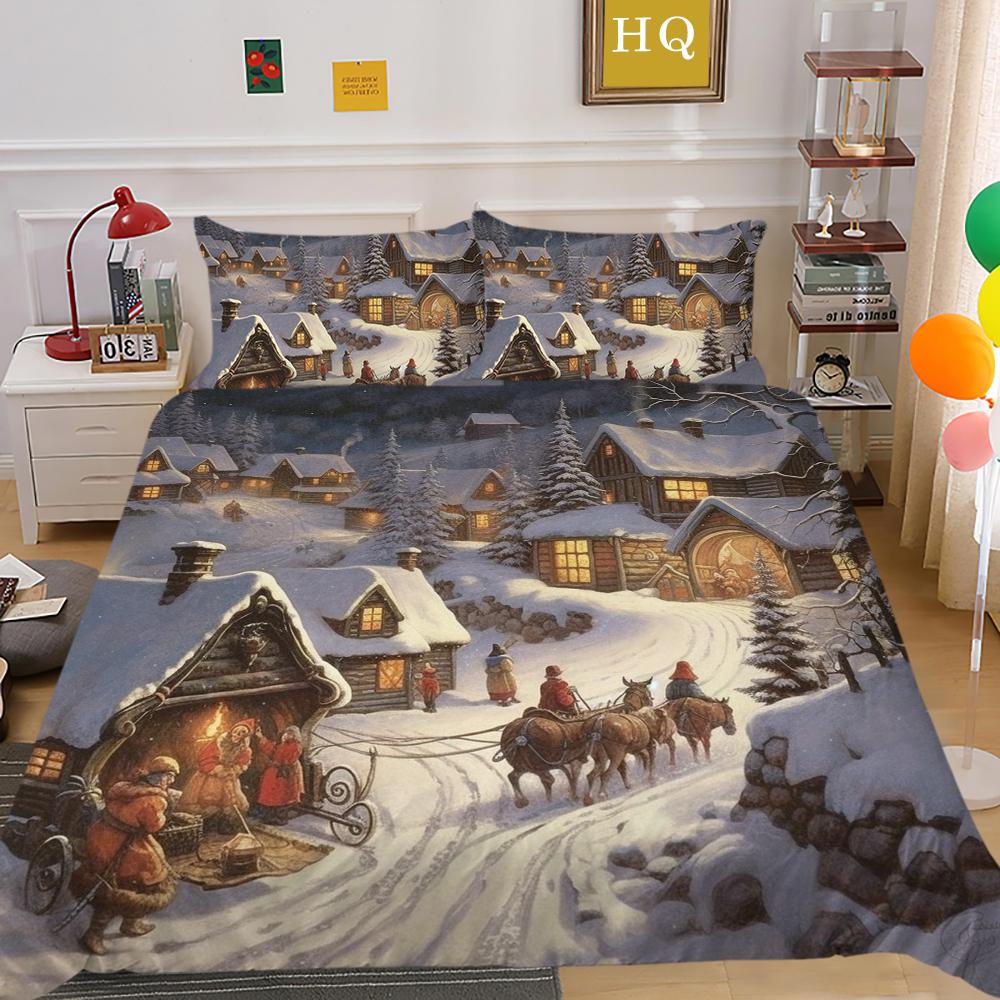 3D Christmas Quilt Set Christmas Gift Bedding 2/3 Pieces AU180 * 210 Christmas Atmosphere Decoration Soft and Easy To Clean Bedroom Decoration