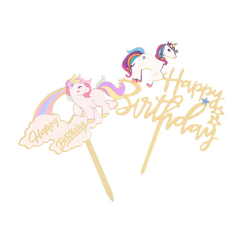 Happy Birthday Unicorn Acrylic Cake Topper Decoration Kids Girls Unicorn Theme Birthday Party Decor Supplies Baby Shower