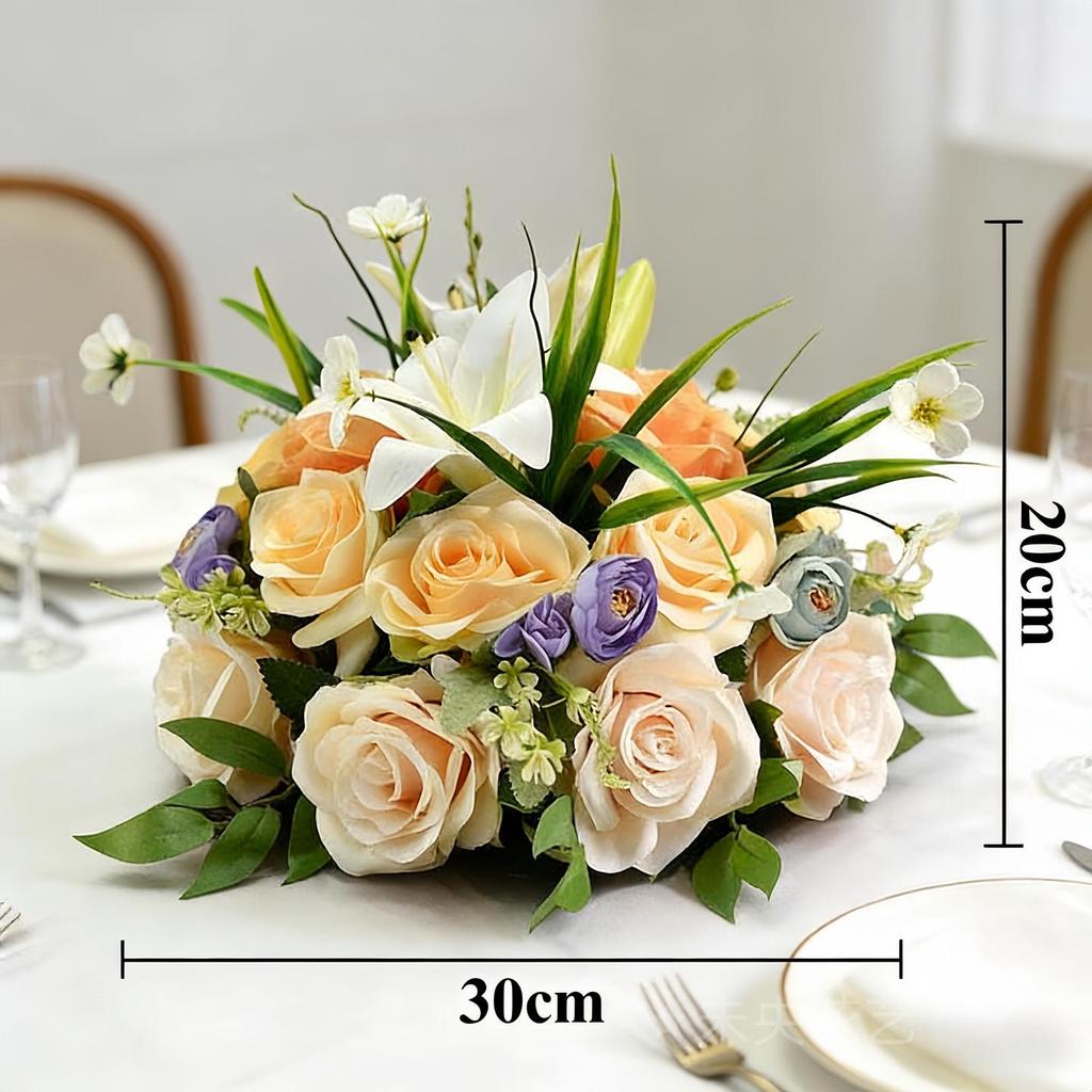 Round Lily Style Table Centerpiece: Artificial Floral Arrangement for Restaurants & Hotels