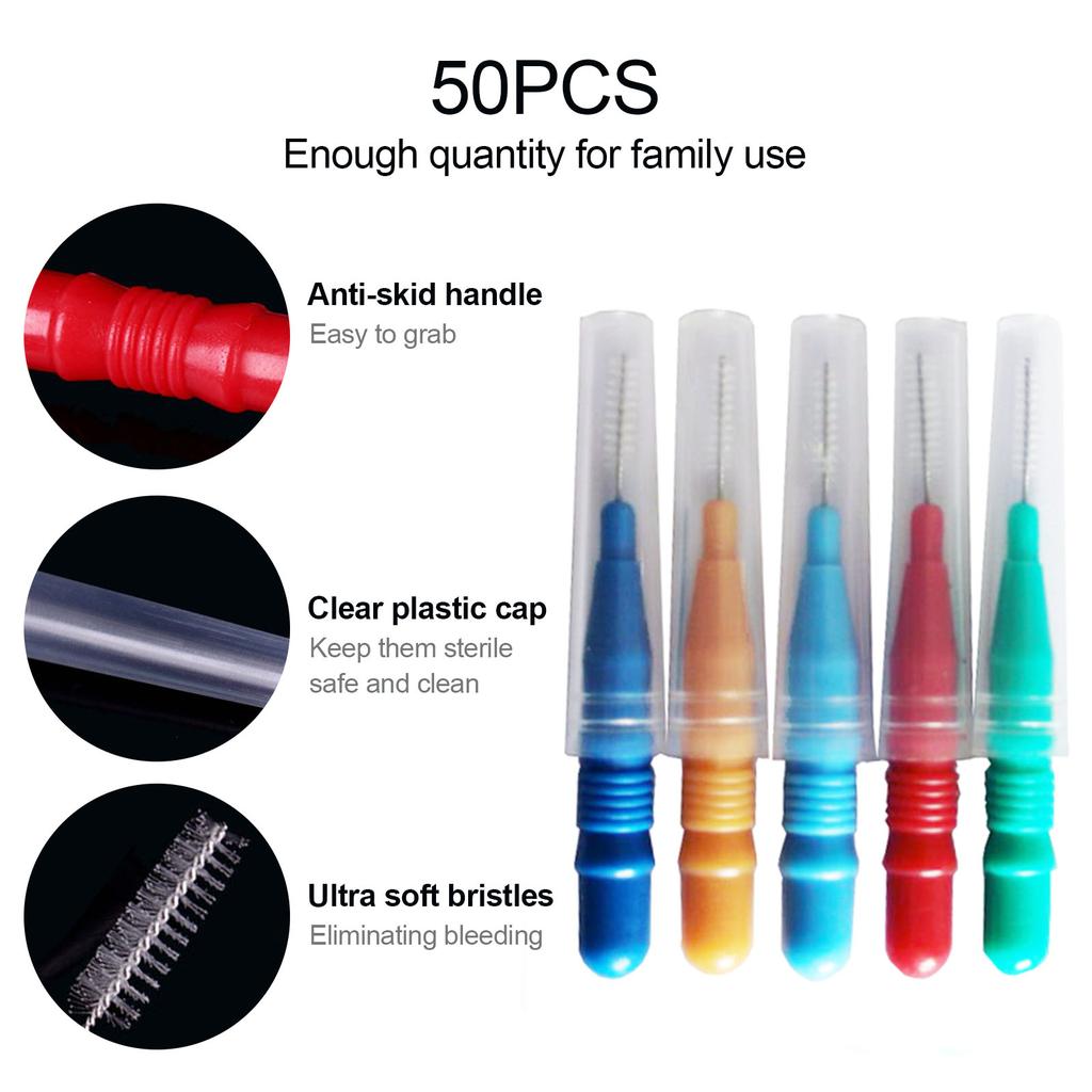 50 ks/sada Mezizubní kartáček Guma Ústní hygiena Zubní nit Měkký plastový zubní kartáček Ortodontický
