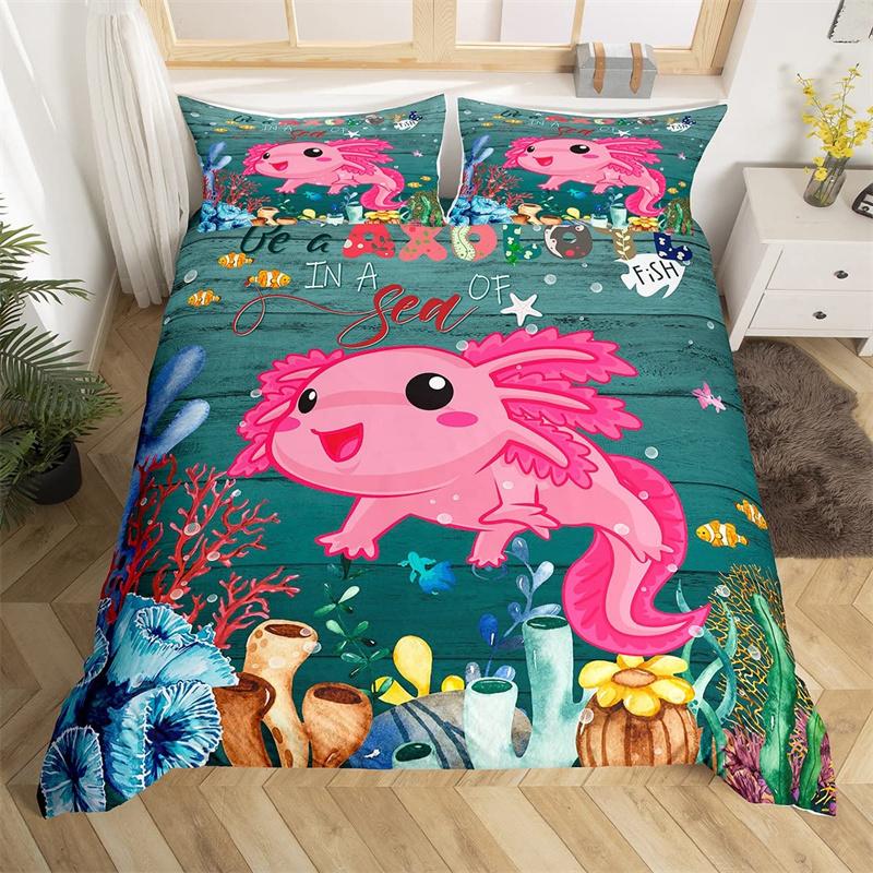 Dolphin Duvet Cover Nautical Sea Animal Bedding Set Underwater World Fish Sealife Quilt Cover Coral Reef Seaweed Queen Bed Set