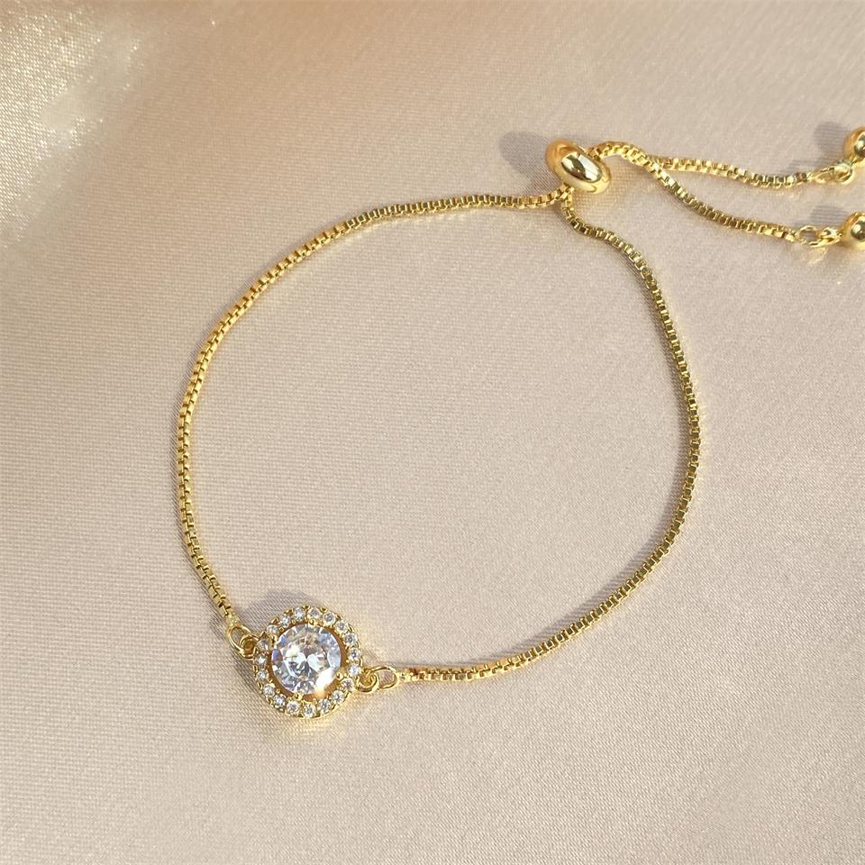Yupsk Classic Simple Round Cubic Zirconia Charm Adjustable Bracelet Shiny Crystal Engagement Wedding Jewelry