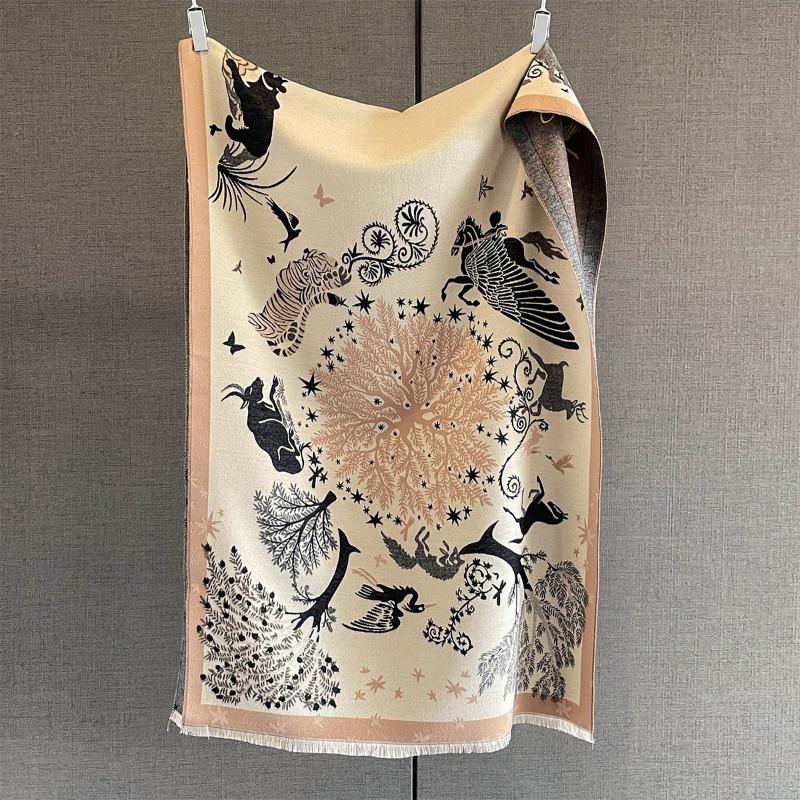 Autumn New Cashmere Tassel Scarf Women's Fashion Age-reducing Jacquard Scarf Warm and Thickened Large Shawl