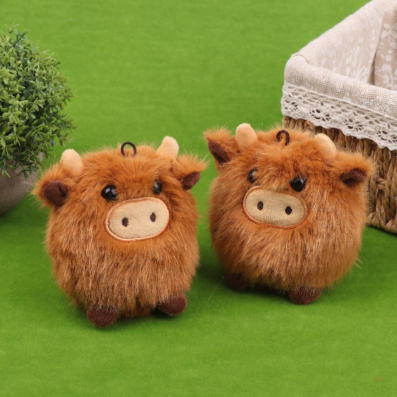 Simulated Scottish Highland Cow Plush Toy Keychain Cute Stuffed Animal Ornaments Kawaii Soft Plush Doll Pendant Bag Charm Gifts