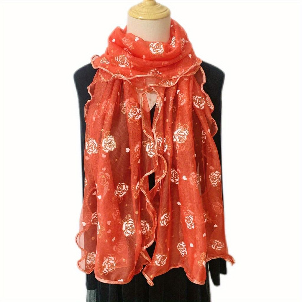 1PCS New Elegant Flower Embroidered Scarf - Breathable Windproof Shawl, Multi Functional Protection for Travel and Outdoor Use