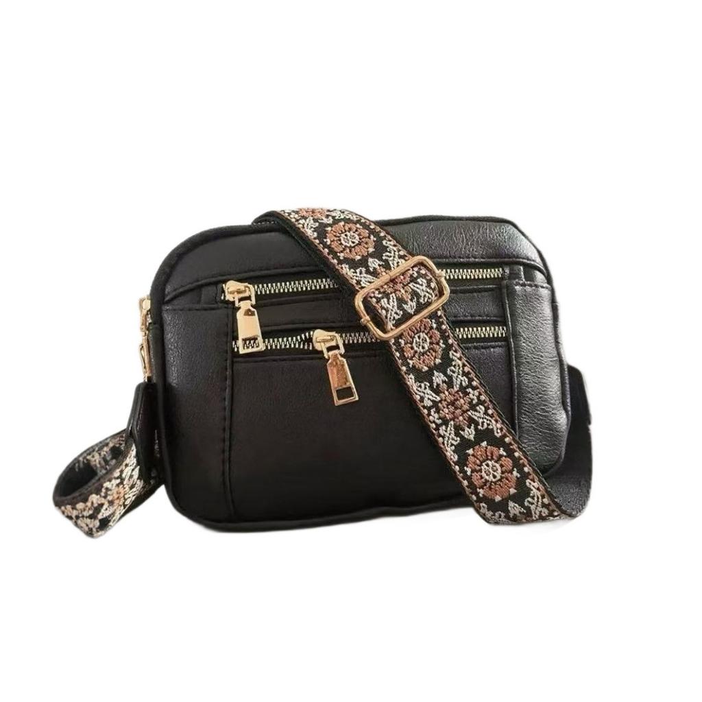 Borsa Quadrata Piccola Ricamata con Tracolla Larga Stile Etnico Boemo Borsa a Spalla Casual Versatile Borsa a Tracolla da Donna