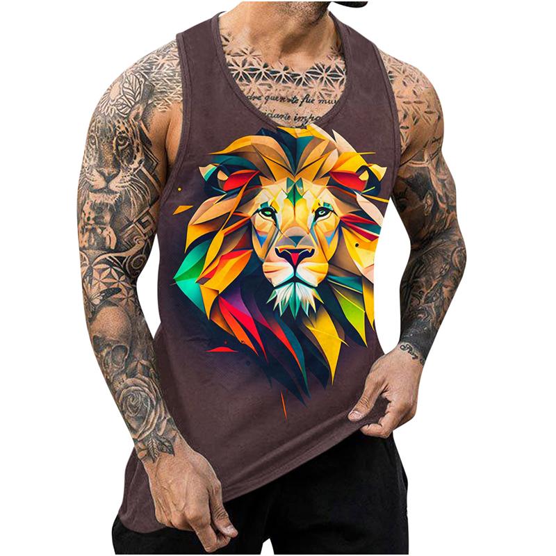 Men's Tank Tops Harajuku Handsome Animal Print Vest Fitness Bodybuilding Gym Muscle Casual Sleeveless T-Shirt