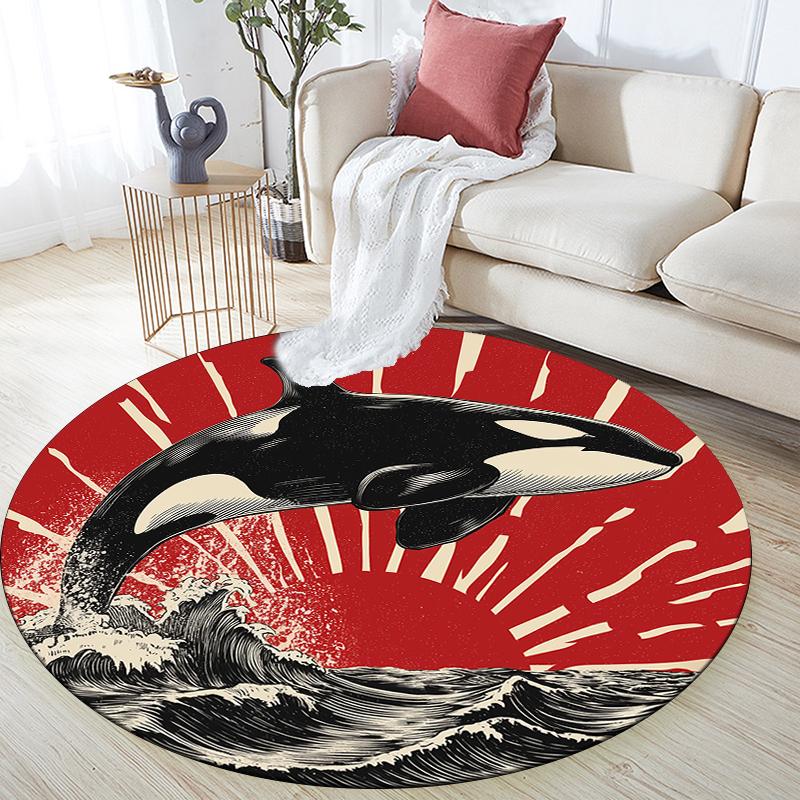 Whale and Dolphin Pattern Round rug,Carpet Rug for Living Room Bedroom Sofa Playroom Decor,Non-slip Floor Mat,Holiday Gifts and Birthday Gifts.