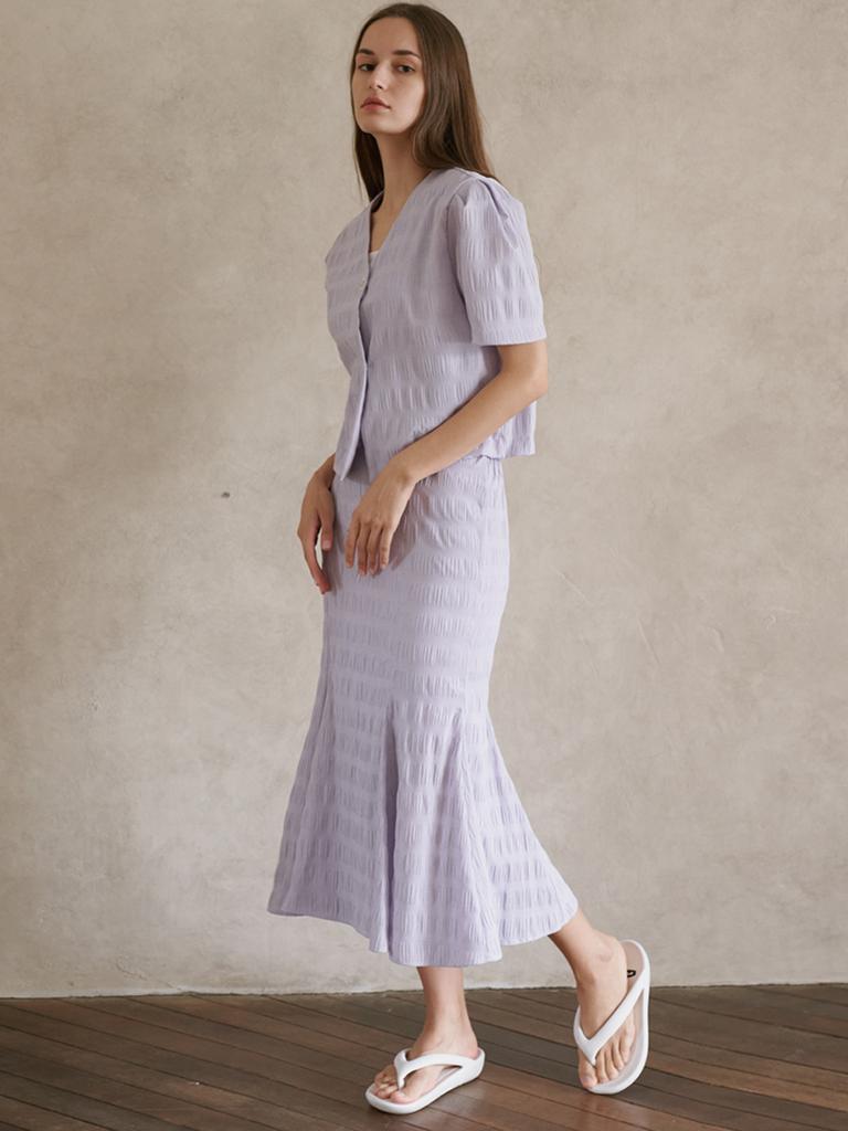Avang Check Pleats Banding Skirt - Lavender