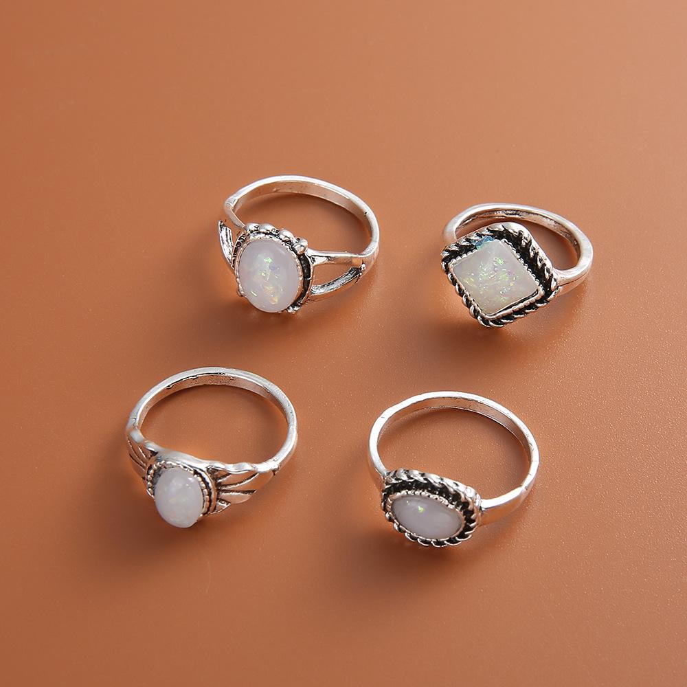 Vintage Antik Silber Farbe Ringe Sets Bunte Opal Kristall Stein Schnitzen für Frauen Männer Böhmischen Schmuck Anillos