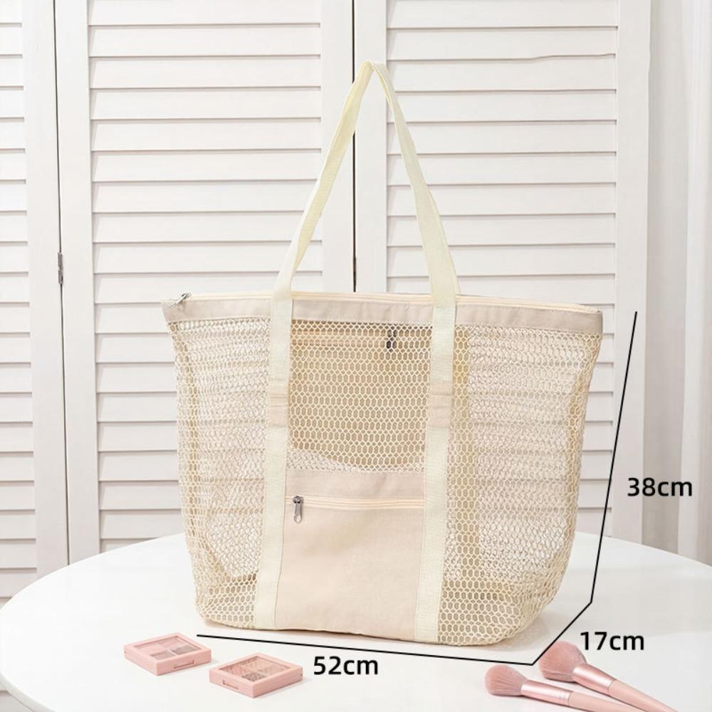 Nylon Toiletry Storage Bag Hollow Out Mesh Handbag Toiletry Bag Mesh Beach Bag  Swimming бежевый