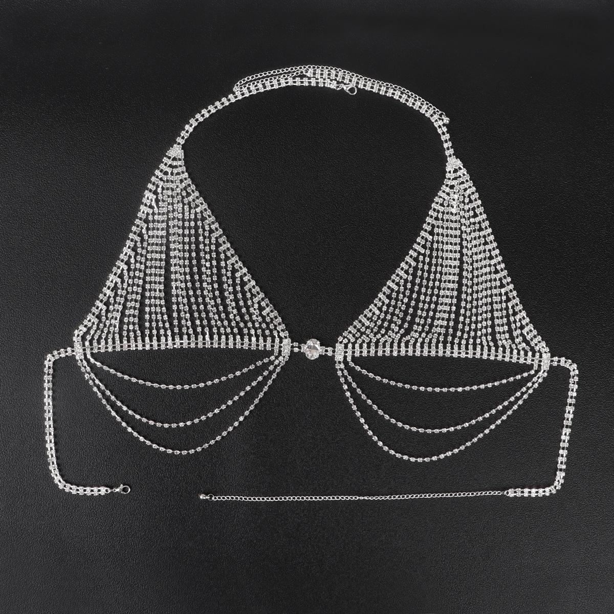 Strass Quasten Bikini BH Körperkette - Damen Nachtclub Mode gray