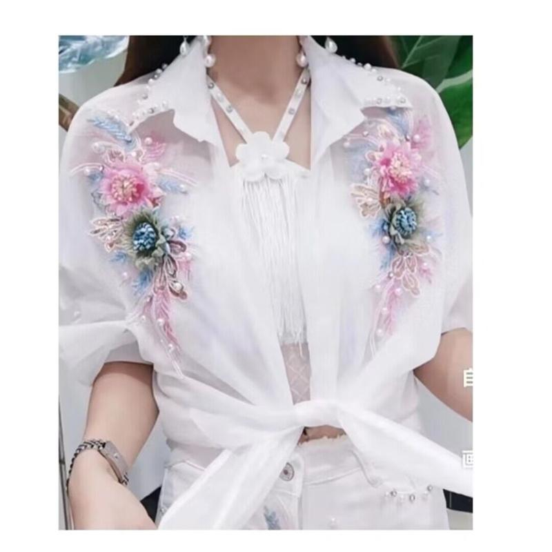 Heavy Industry Three-Dimensional Flower Sunscreen Shirt Female Heavy Industry Slim Short Shirt Spring Summer Loose Top
