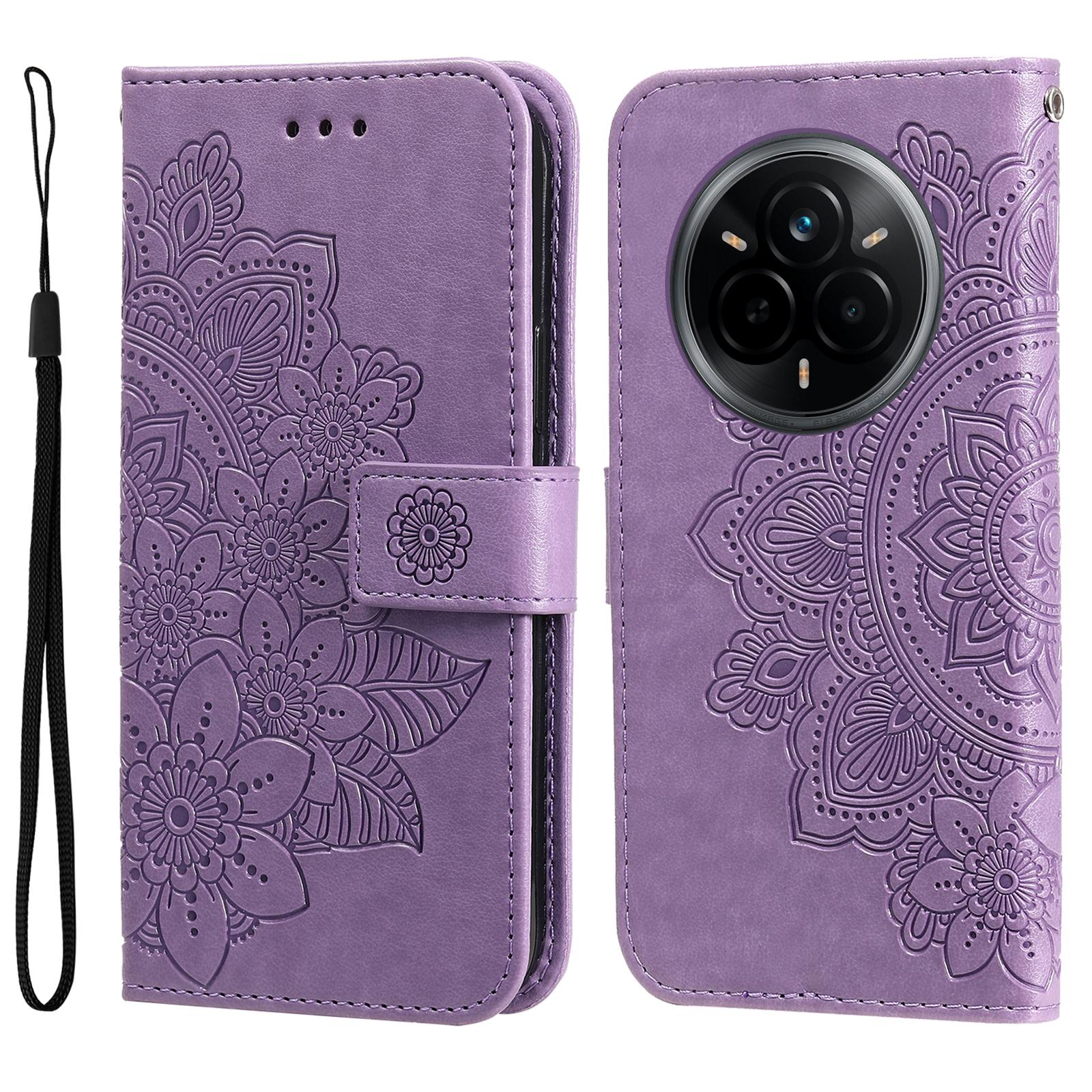 

For Realme 14 Pro 5G Case Floral Pattern PU Leather Wallet Stand Phone Cover Purple