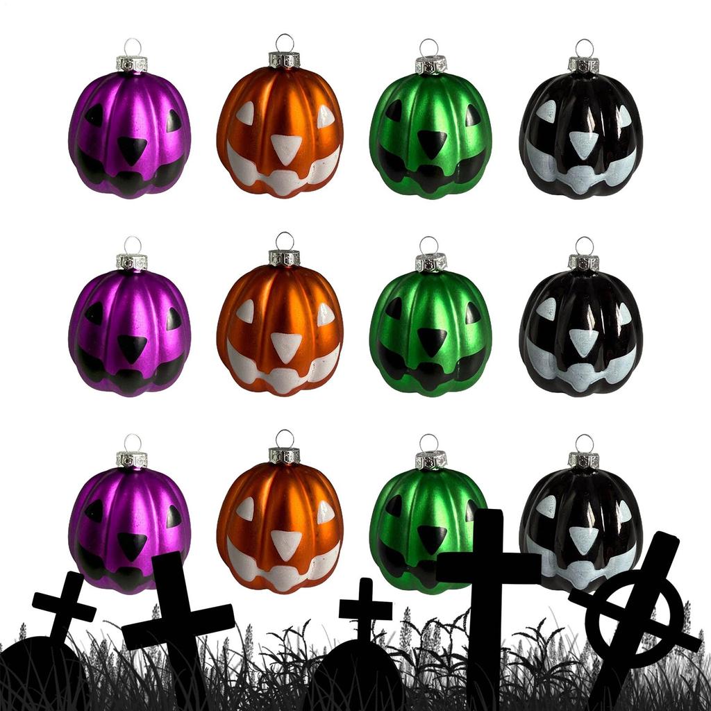 12 Stück 5CM Halloween Baum Kürbis Ornament Bunte Kürbisbälle Dekorationen Herbstfest Dekoration Kleiner Baum Anhänger
