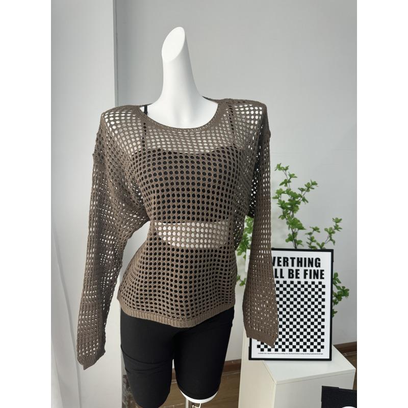 

Summer New Long-sleeved Sweater Sun Protection Thin Hollow Casual Casual Versatile Top for Women onesize