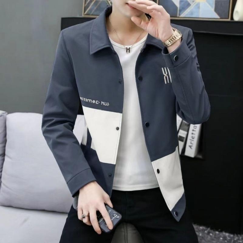 New Coat Men's Spring and Autumn Trendy Slim Korean Style Handsome Lapel Jacket Simple and Versatile Casual