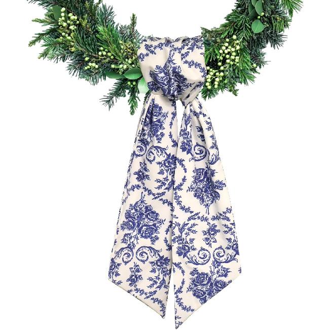 Floral Wreath Sash for Front Door Blue Flower Wreaths Satin Sash Garland Ribbon Accessories for Wreath Yard Doorway Indoor Outdoor Bow Bridal Shower