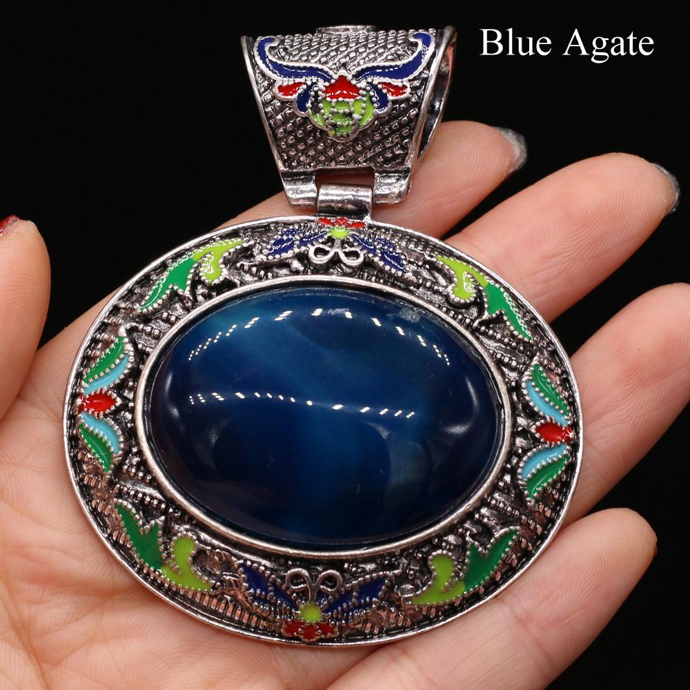 1Pc Bohemian Energy Natural Stone Oval Pendant, Reiki Healing Crystal Charms for DIY Women's Necklace Accessories, Halloween Jewelry Making Craft Gift