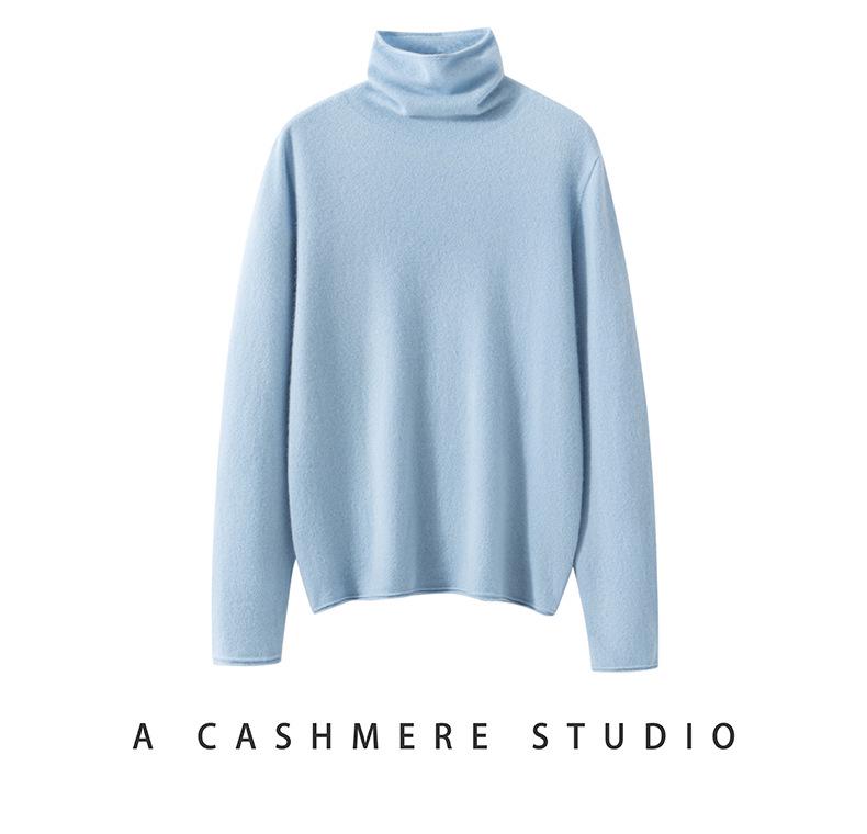 Women's 100% Pure Cashmere High Neck Soft Knit Sweater - Korean Style, Non-Scratchy, Autumn/Winter Base Layer