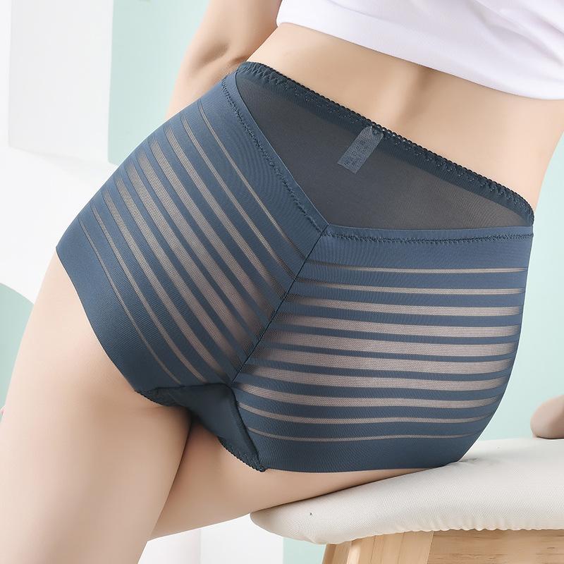 Sexy Lace Mesh Transparent Panties High Waist Women Fashion Briefs Cotton Crotch Plus Size 100kg Boyshorts Ladies Underwear
