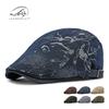 Hat Men's Beret British Vintage Fashion Canvas Cotton Cap Ink Splashing Craft Forward Hat Women