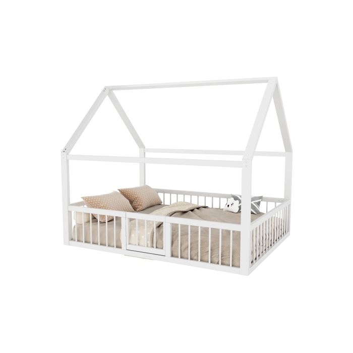 Lit en métal - MUVOE - 140 x 200 cm - Design créatif - Blanc - 1 place