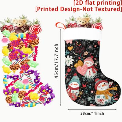 Christmas Decoration Fireplace Hanging Stocking 2D Flat Black Background Snowman - Love Snowflakes, Easy Winter Christma