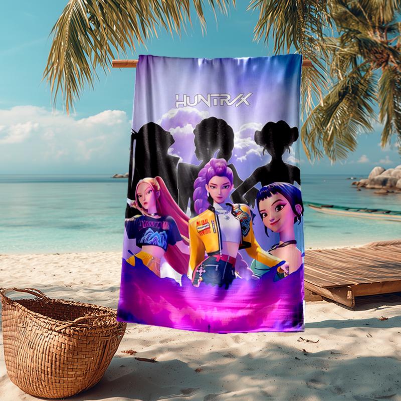 Ultra-Soft Beach Towel with KPop Demon Hunters Theme,Ideal for Pool - Camping, Diving - Perfect Travel Essential, Vibrant Beach Towel.