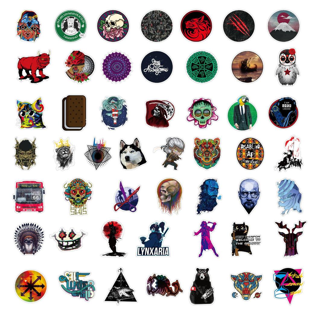 100 Colorful Classic Suitcase & Helmet Waterproof Stickers: European & American Style, Cartoon & Graffiti Designs