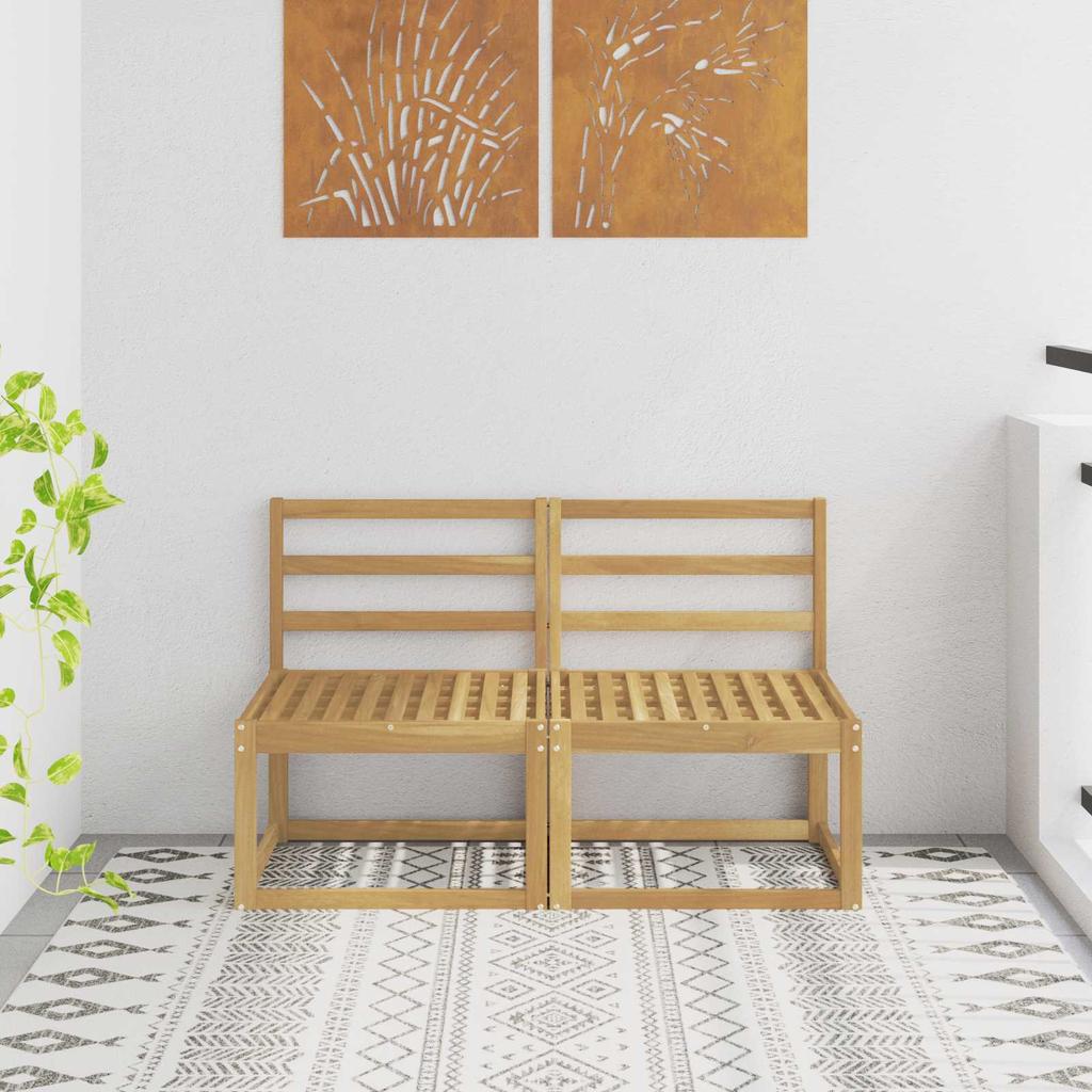 2 Pieces Outdoor Middle Sofa Solid Acacia Wood White