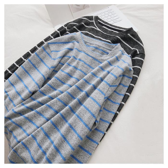 Women s 2025 Autumn Striped Round Neck Long Sleeve Casual Top S