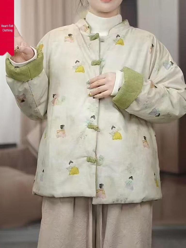 Chinesischer Baumwollmantel für Mama - Damen Langarm Wende-Oberbekleidung mit Froschknopf und Stehkragen für Herbst/Winter Wärme