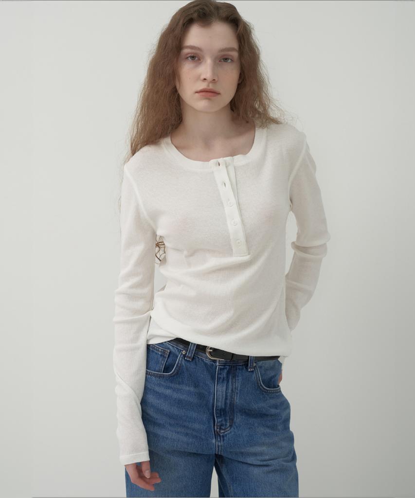 MOTT Henley Neck Classic T-Shirt - White