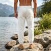 Men's Casual Striped Linen Pants Loose Fit Straight Leg Long Trousers Sporty American Style Men's Wear Breathable Casual Sports Trousers