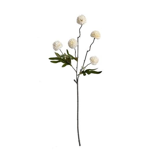 Artificial Pompon Mum, 5 Heads Faux Mini Chrysanthemums Ball, Small Fake Flower Stem for Vase Filler, DIY Bouquet, Autumn Table Centerpiece, Flower