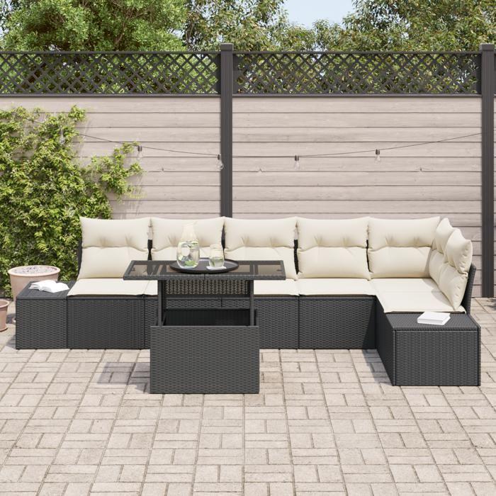 VidaXL Ensemble de canapé de jardin 7 pièces avec coussins noirs en poly rotin 3349193