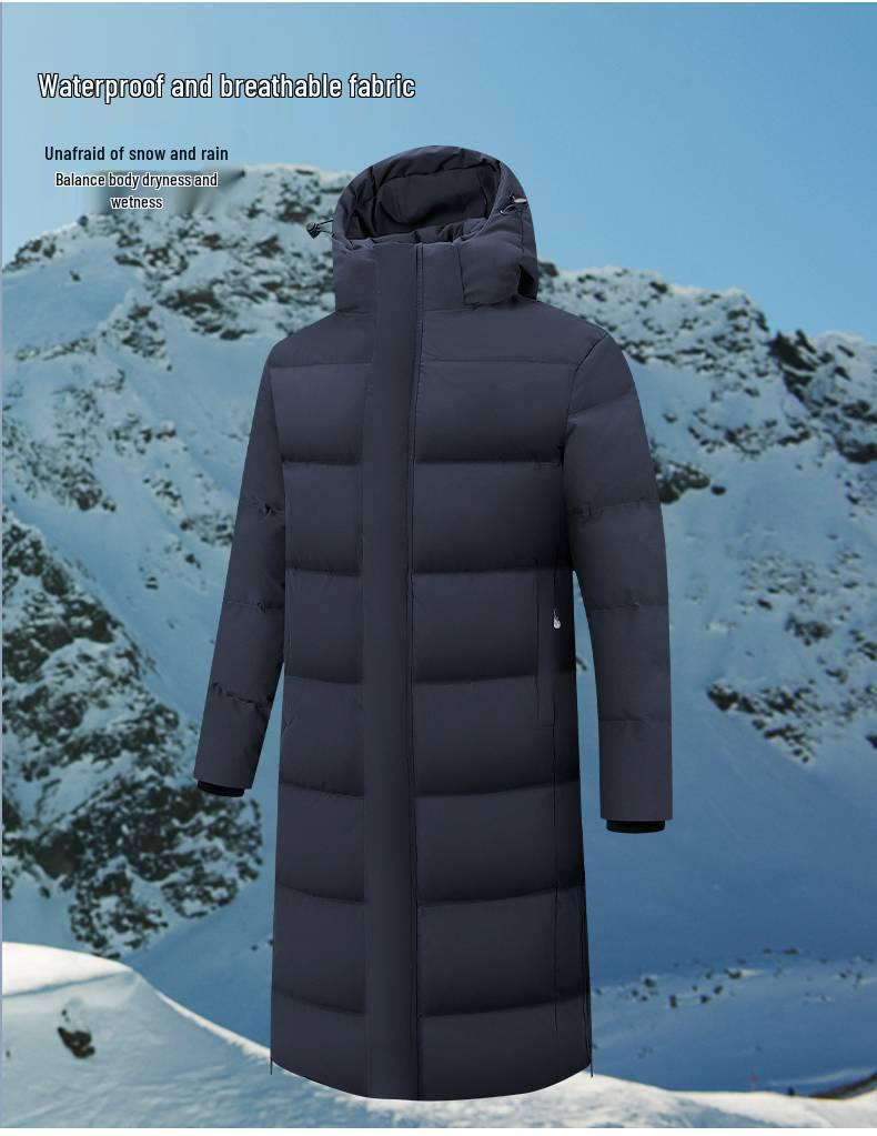 Men's Long Sports Down Coat - Over-the-Knee Winter Jacket for Students