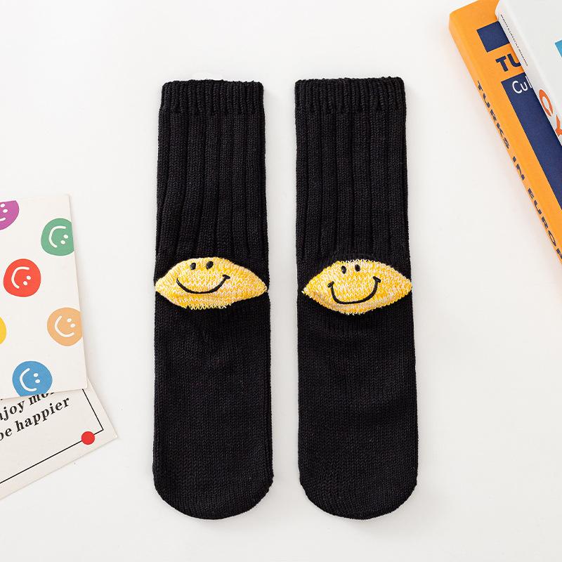 Damen Frühling und Herbst Baumwolle Ferse Smiley Wolle Dickes Garn Gestrickte Mittelhohe Socken