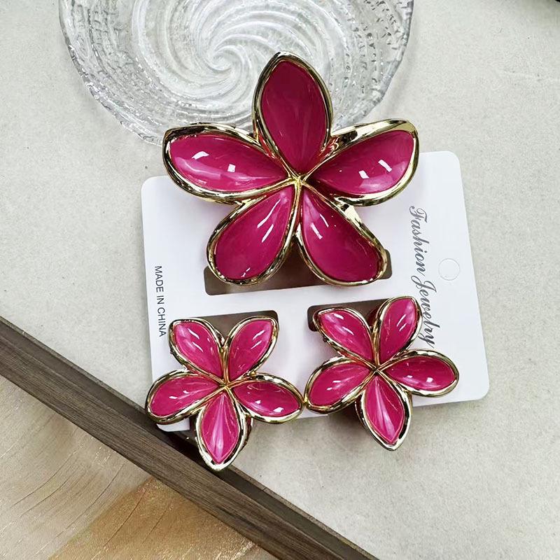 Set di pinze per capelli a forma di frangipani: Accessori per Capelli Floreali in Finto Marmo per Vacanze alla Moda