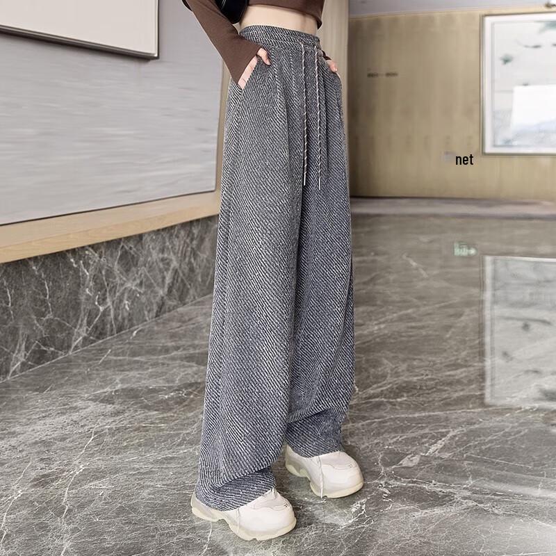 Si Baishe Women's Fleece-Lined Drawstring Wide-Leg Casual Pants